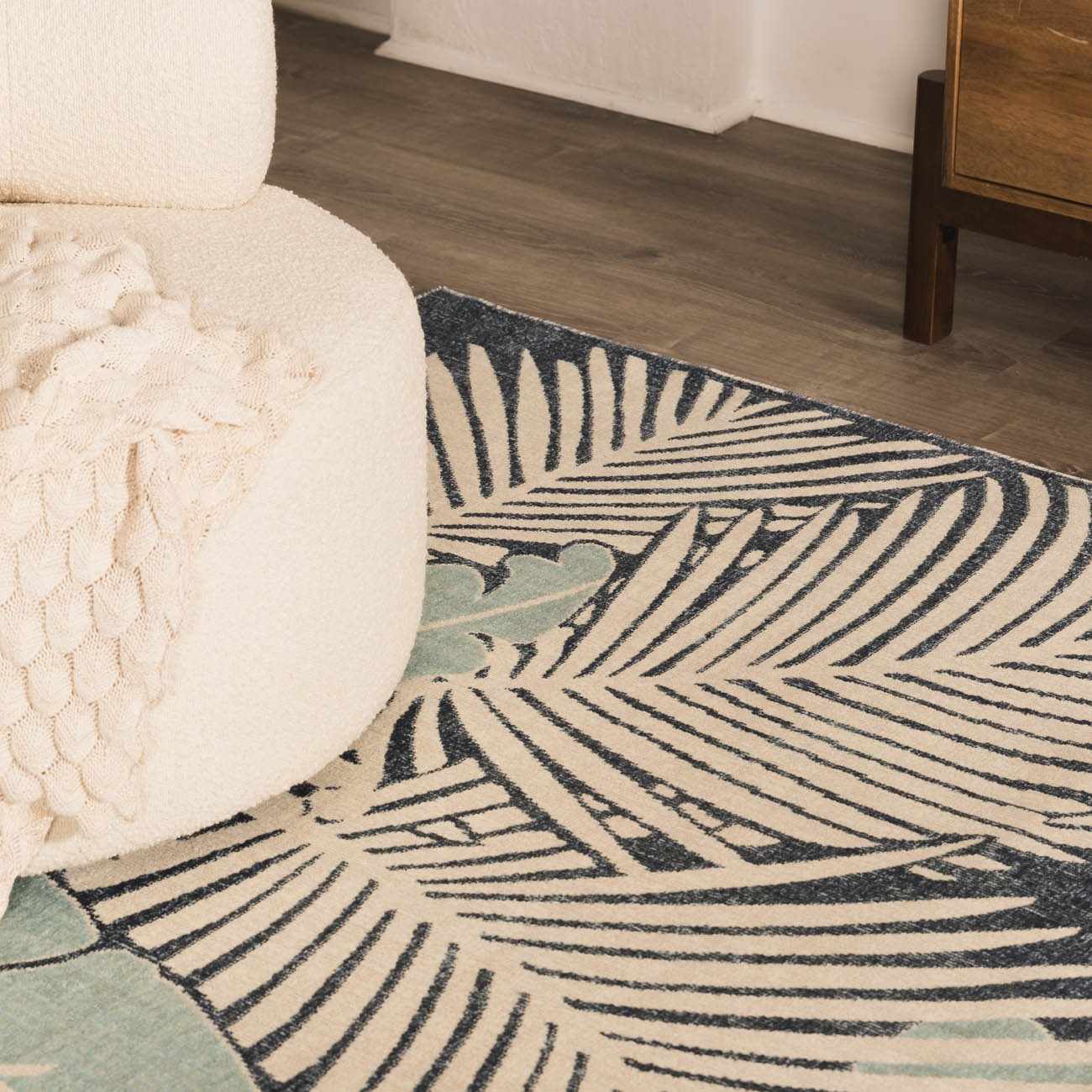 Thebarton Coastal Blue Palm Area Rug - Quahog Bay Bedding