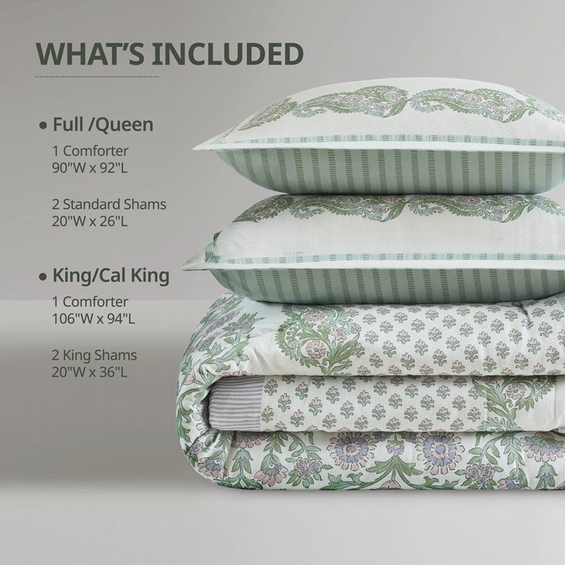 Tilly Coastal Cottage Reversible Comforter Set | 3-Piece | Green - Quahog Bay Bedding