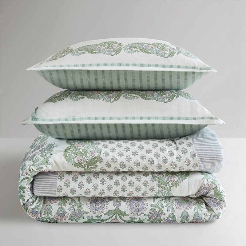 Tilly Coastal Cottage Reversible Comforter Set | 3-Piece | Green - Quahog Bay Bedding