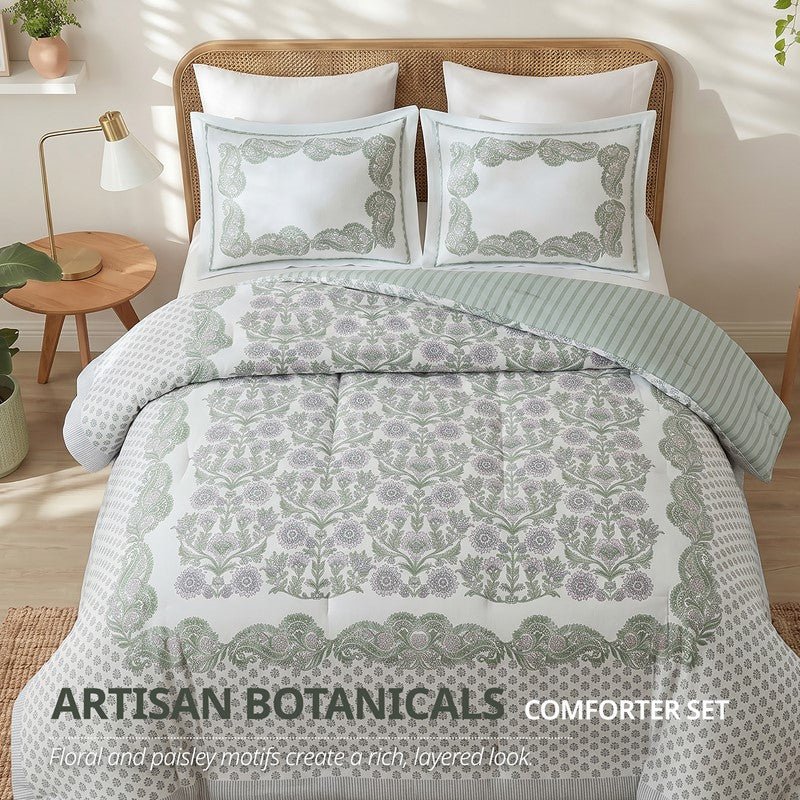 Tilly Coastal Cottage Reversible Comforter Set | 3-Piece | Green - Quahog Bay Bedding