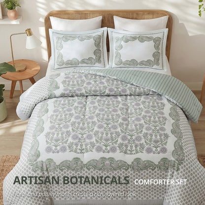 Tilly Coastal Cottage Reversible Comforter Set | 3-Piece | Green - Quahog Bay Bedding