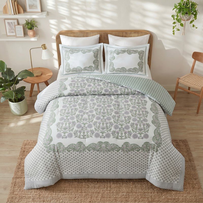 Tilly Coastal Cottage Reversible Duvet Cover Set | 3-Piece | Green - Quahog Bay Bedding