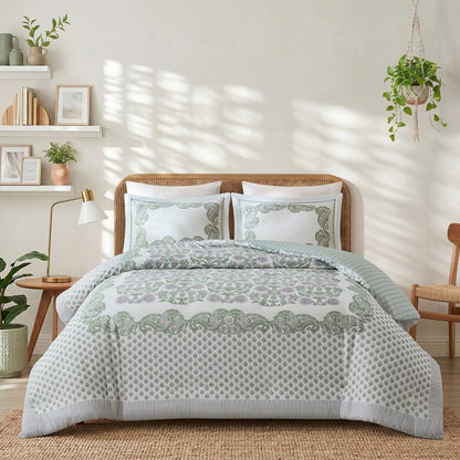 Tilly Coastal Cottage Reversible Duvet Cover Set | 3-Piece | Green - Quahog Bay Bedding