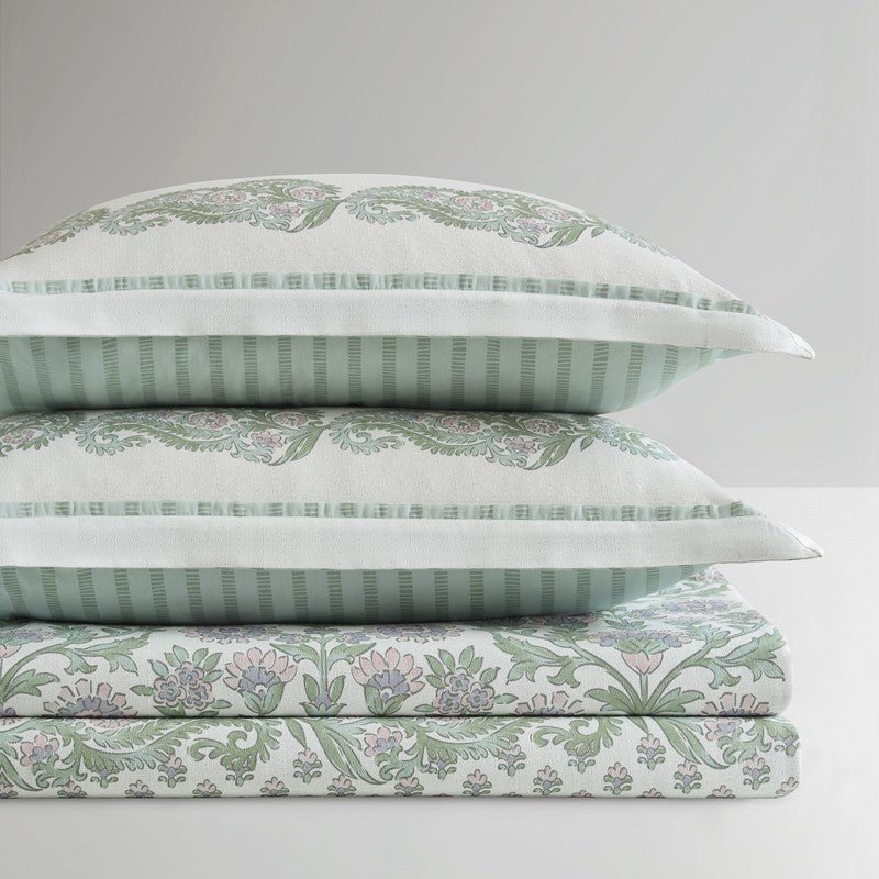 Tilly Coastal Cottage Reversible Duvet Cover Set | 3-Piece | Green - Quahog Bay Bedding