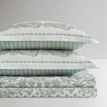 Tilly Coastal Cottage Reversible Duvet Cover Set | 3-Piece | Green - Quahog Bay Bedding