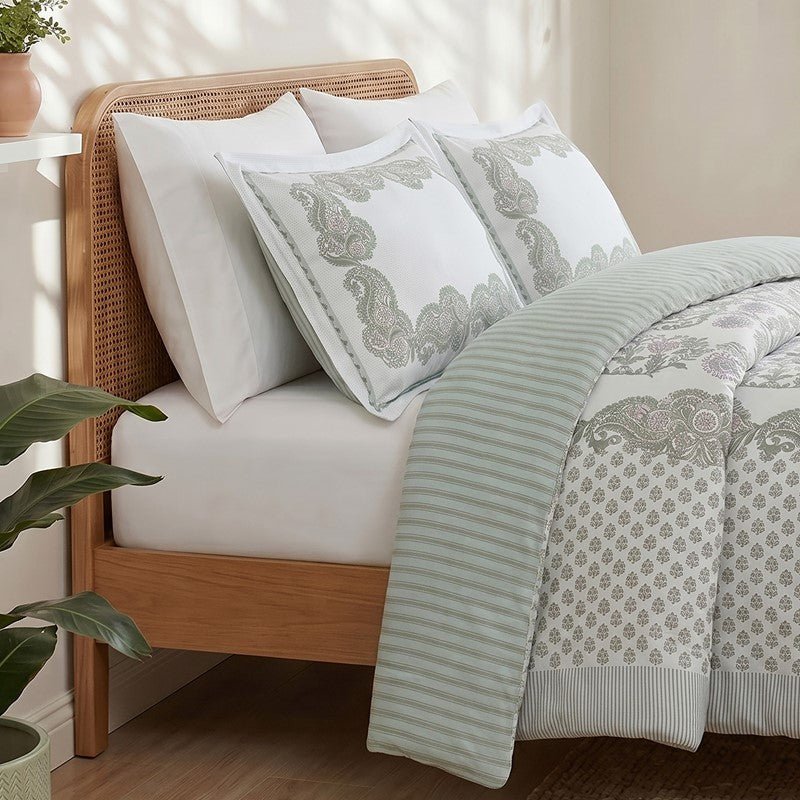 Tilly Coastal Cottage Reversible Duvet Cover Set | 3-Piece | Green - Quahog Bay Bedding