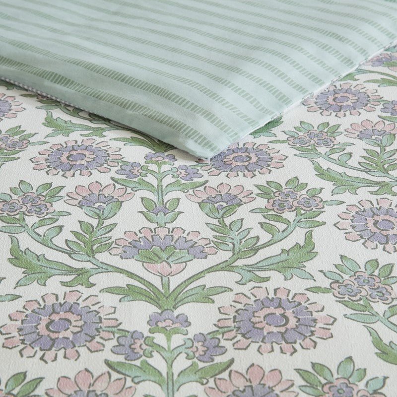 Tilly Coastal Cottage Reversible Duvet Cover Set | 3-Piece | Green - Quahog Bay Bedding