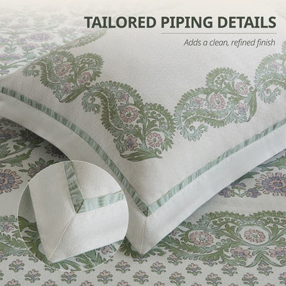 Tilly Coastal Cottage Reversible Duvet Cover Set | 3-Piece | Green - Quahog Bay Bedding