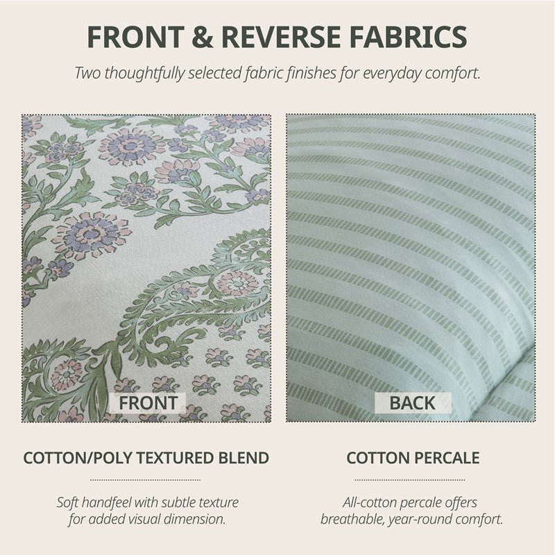 Tilly Coastal Cottage Reversible Duvet Cover Set | 3-Piece | Green - Quahog Bay Bedding
