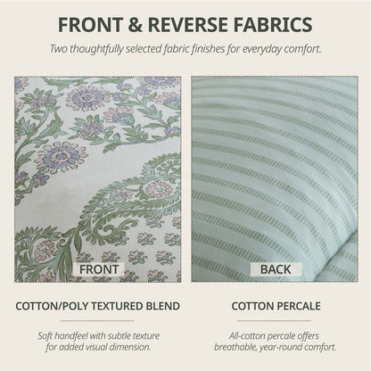 Tilly Coastal Cottage Reversible Duvet Cover Set | 3-Piece | Green - Quahog Bay Bedding