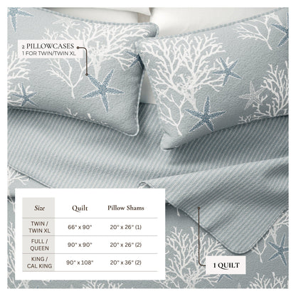 Fenwick Teal Coral Quilt Set - Coastal Quilts