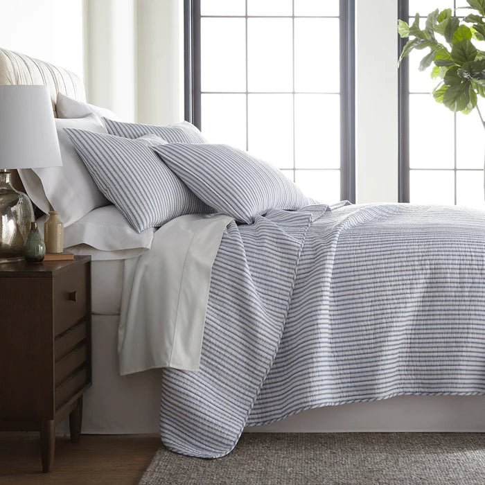Tobago Stripe Reversible Quilt Set - Coastal Quilts - Blue - Quahog Bay Bedding