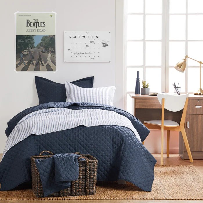 Tobago Stripe Reversible Quilt Set - Coastal Quilts - Blue - Quahog Bay Bedding