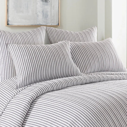 Tobago Stripe Reversible Quilt Set - Coastal Quilts - Charcoal - Quahog Bay Bedding
