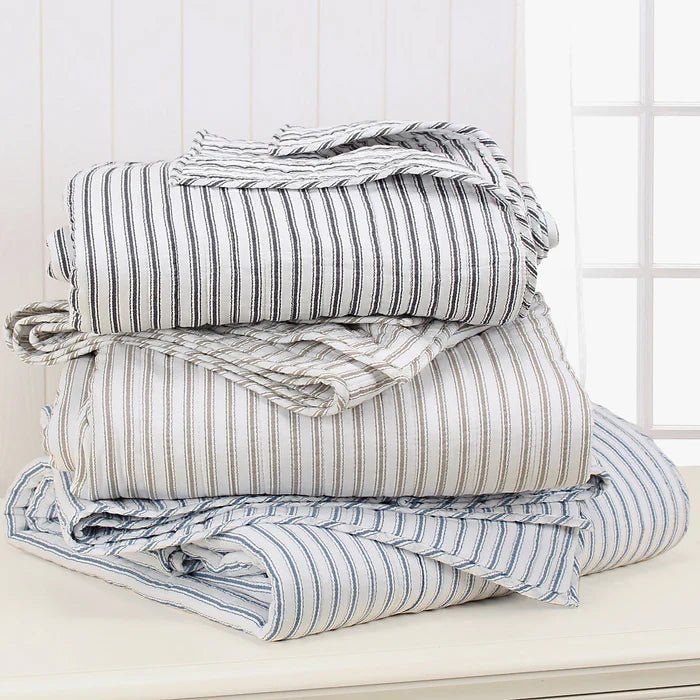 Tobago Stripe Reversible Quilt Set - Coastal Quilts - Charcoal - Quahog Bay Bedding