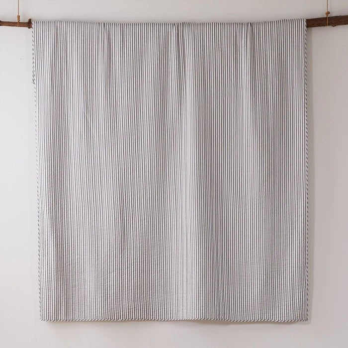 Tobago Stripe Reversible Quilt Set - Coastal Quilts - Charcoal - Quahog Bay Bedding