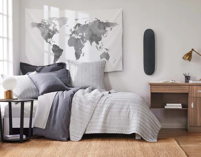 Tobago Stripe Reversible Quilt Set - Coastal Quilts - Charcoal - Quahog Bay Bedding