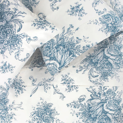 400TC Toile Vintage Inspired Floral Sheet Set - Floral Sheet Sets