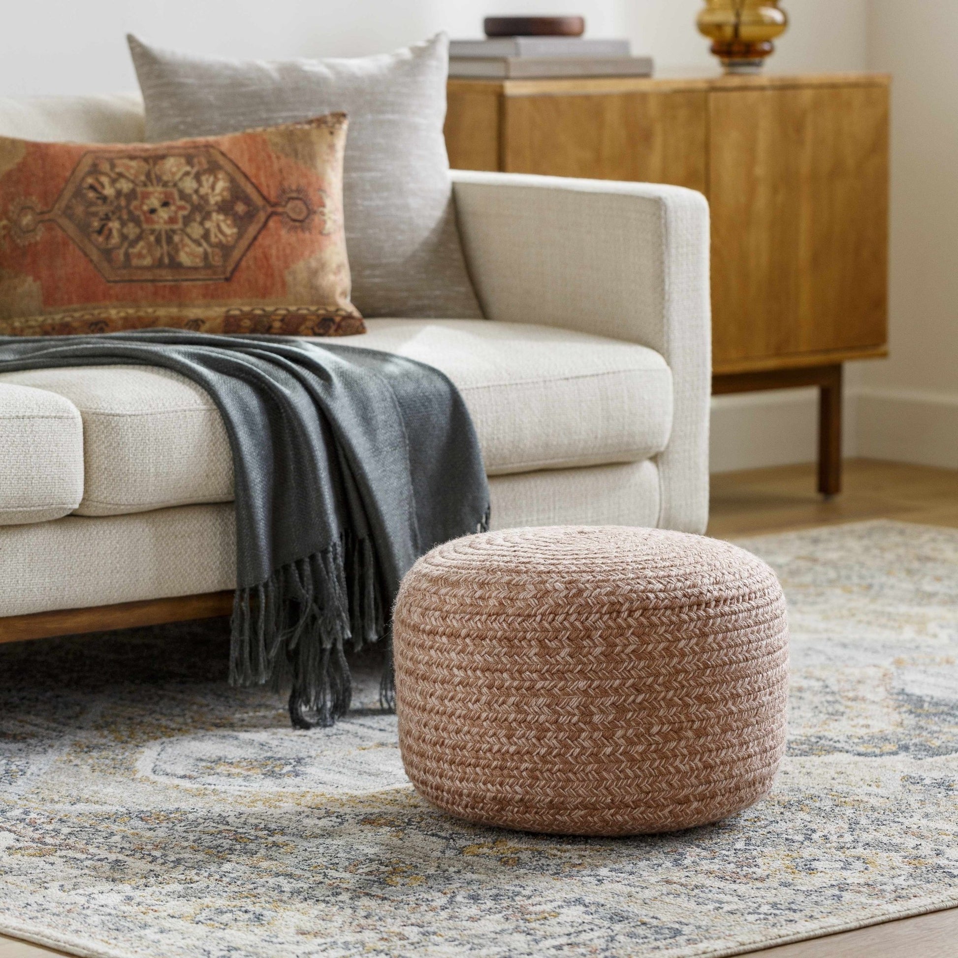 Tonanitla Natural Fiber Blush Knitted Pouf - Quahog Bay Bedding