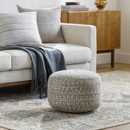 Tonanitla Natural Fiber Light Gray Knitted Pouf - Quahog Bay Bedding