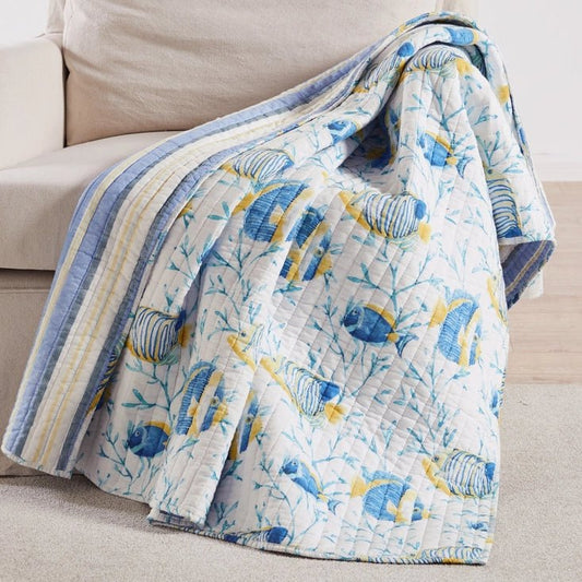 Tropical Sea Quilted Throw Blanket - Coastal Themed Throw Blankets - Quahog Bay Bedding