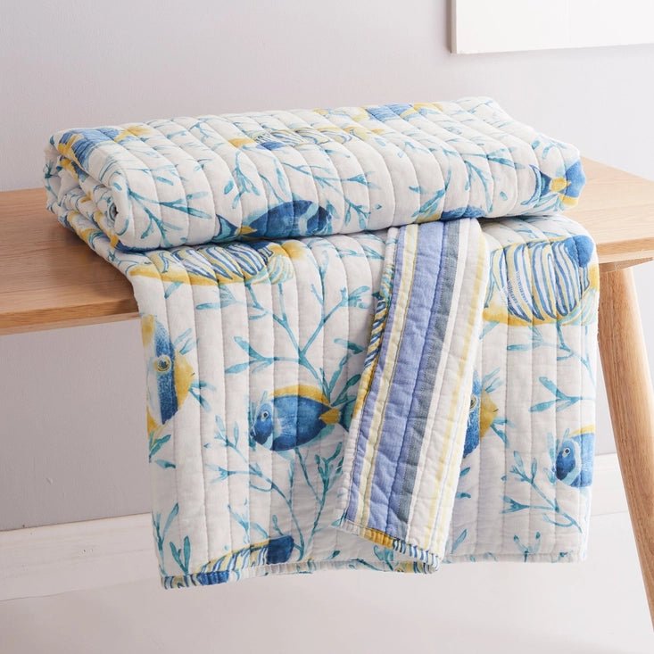 Tropical Sea Quilted Throw Blanket - Coastal Themed Throw Blankets - Quahog Bay Bedding