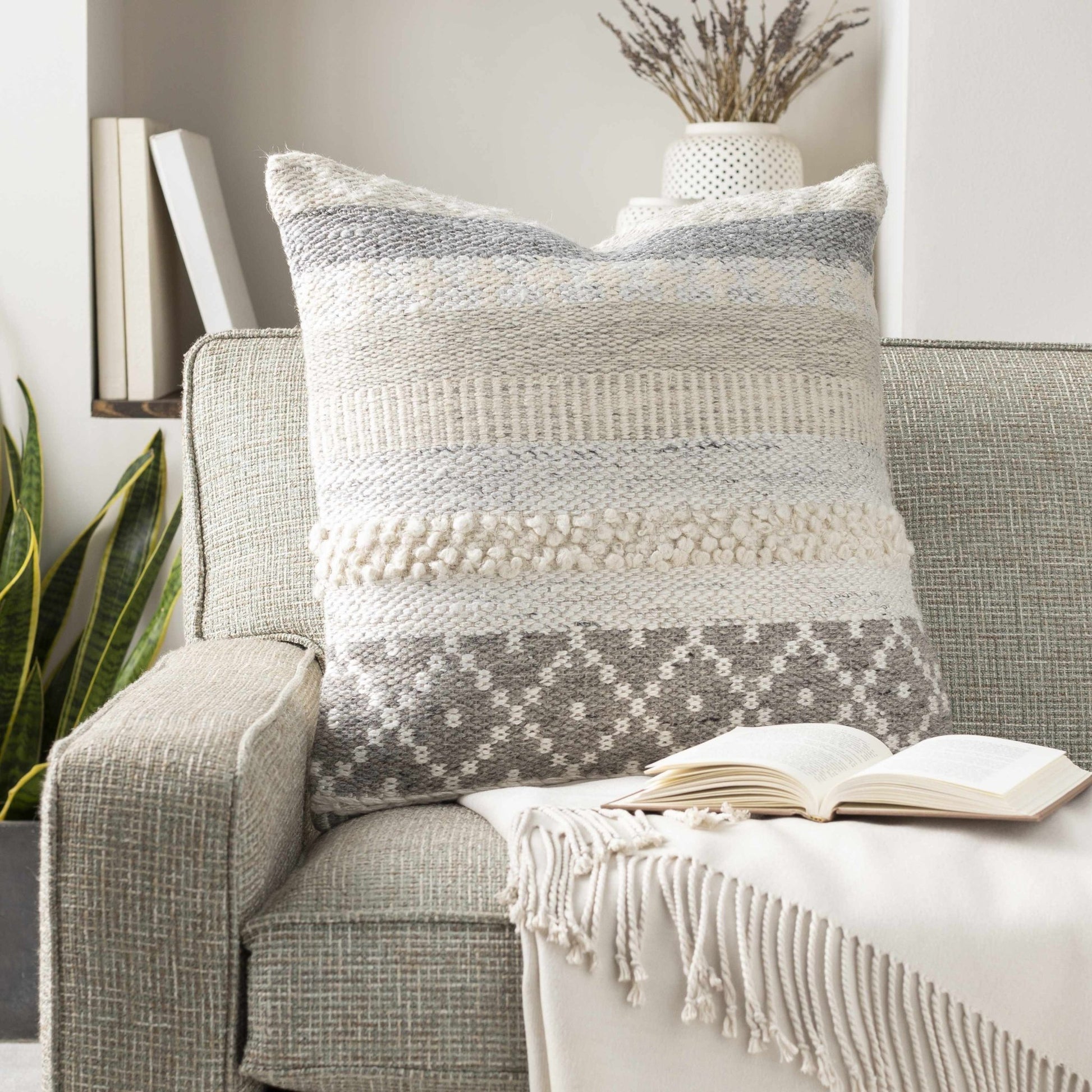 Truckee Neutral Textured Wool Throw Pillow - Quahog Bay Bedding