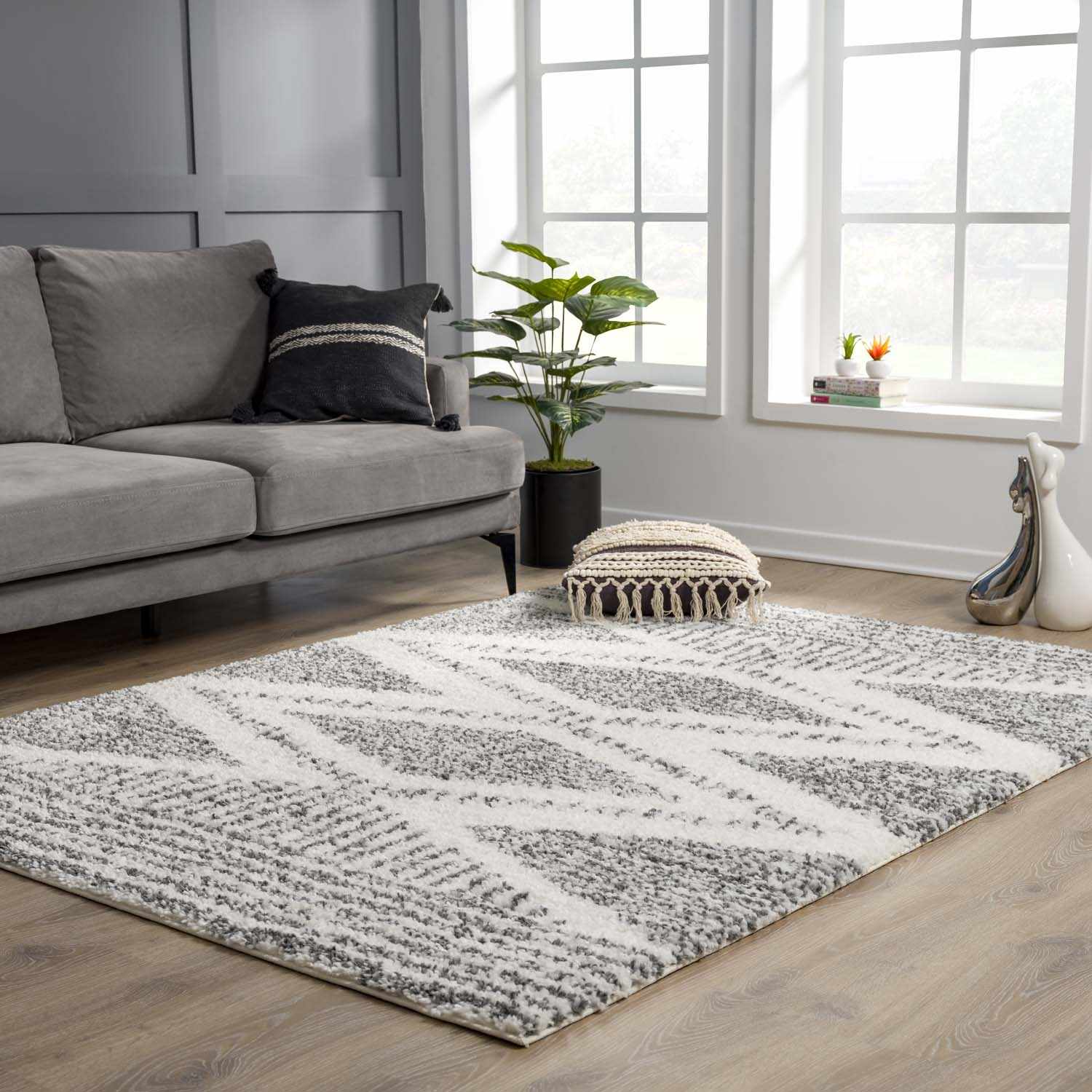 Trunding Plush Charcoal & Cream Area Rug - Plush Pile Rugs - Quahog Bay Bedding