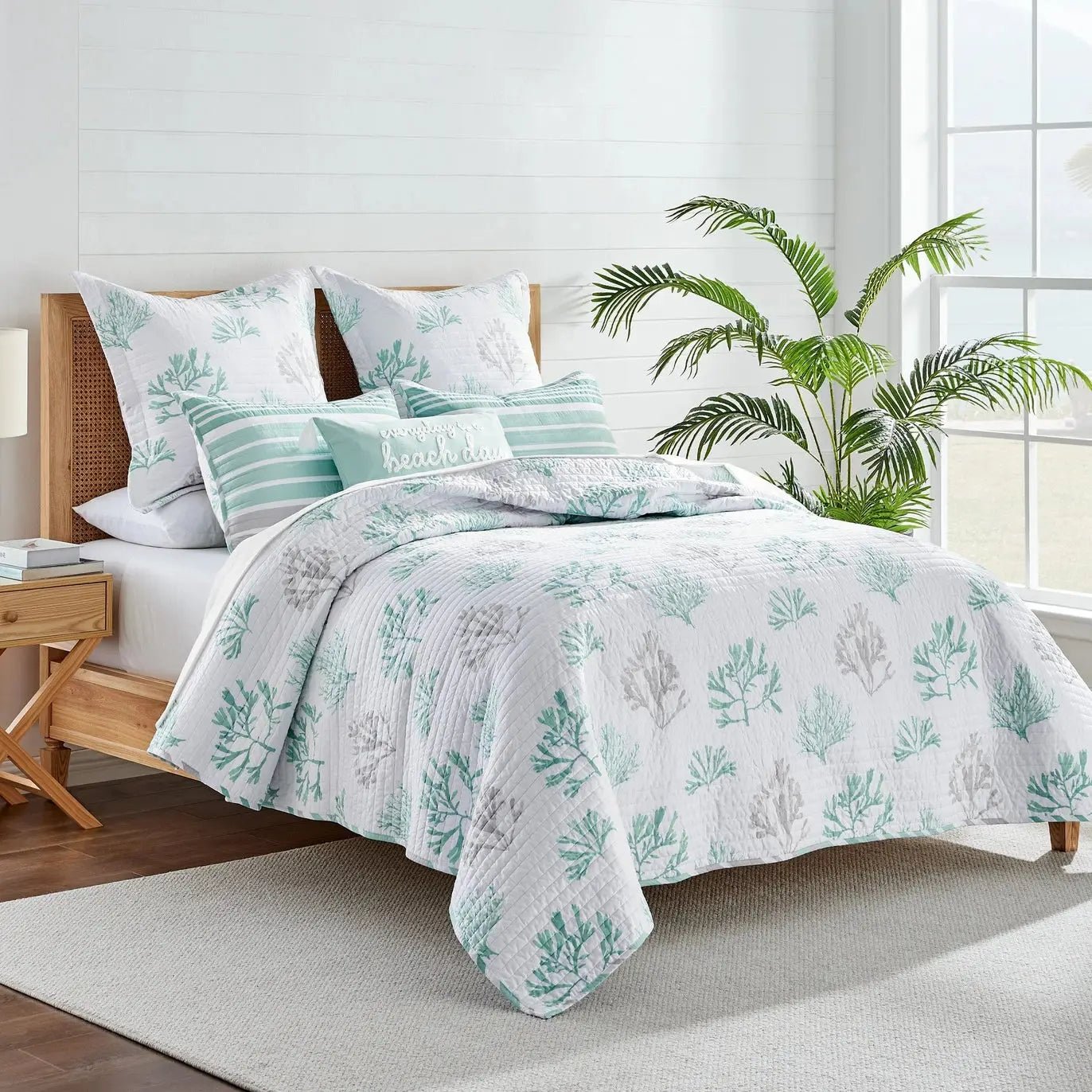 Truro 100% Cotton Quilt Cover Set Beautiful Coastal Bedding Sets - Spa Blue - Quahog Bay Bedding