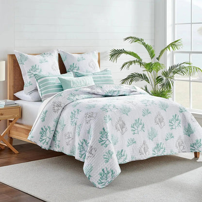 Truro 100% Cotton Quilt Cover Set Beautiful Coastal Bedding Sets - Spa Blue - Quahog Bay Bedding