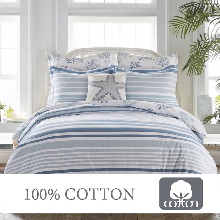 Truro Duvet Cover Set - Blue - 100% Cotton Reversible Duvet Cover Set 3PC - Quahog Bay Bedding