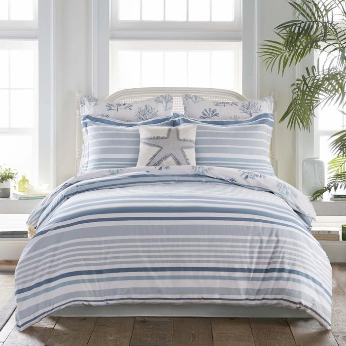 Truro Duvet Cover Set - Blue - 100% Cotton Reversible Duvet Cover Set 3PC - Quahog Bay Bedding