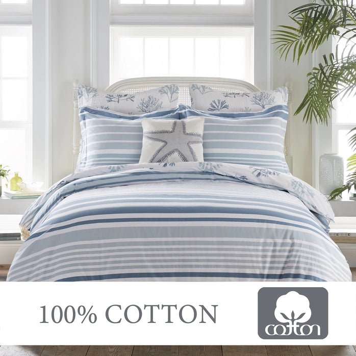 Truro Blue Reversible Comforter Set - Beautiful Coastal Bedding Sets - Blue - Quahog Bay Bedding