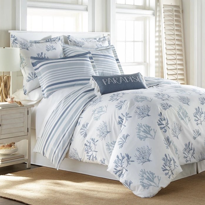 Truro Blue Reversible Comforter Set - Beautiful Coastal Bedding Sets - Blue - Quahog Bay Bedding