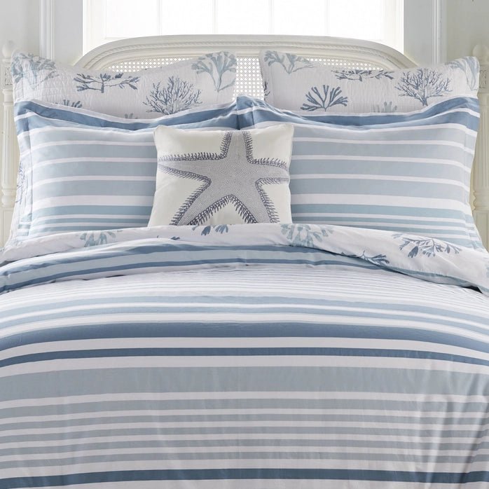 Truro Blue Reversible Comforter Set - Beautiful Coastal Bedding Sets - Blue - Quahog Bay Bedding