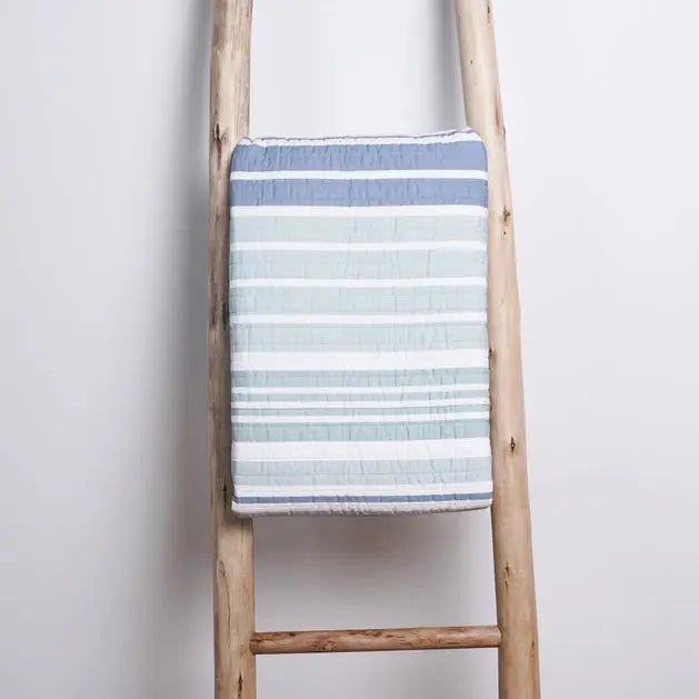 Truro Stripe Quilted Throw Coastal Bedding Throw Blankets - Blue - Quahog Bay Bedding