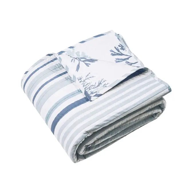 Truro Stripe Quilted Throw Coastal Bedding Throw Blankets - Blue - Quahog Bay Bedding