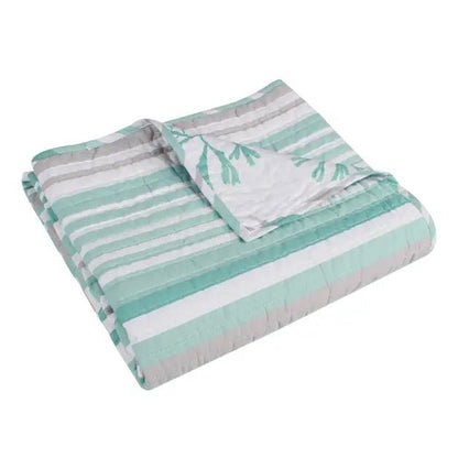 Truro Stripe Quilted Throw Coastal Bedding Throw Blankets - Spa Blue - Quahog Bay Bedding