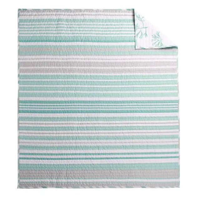 Truro Stripe Quilted Throw Coastal Bedding Throw Blankets - Spa Blue - Quahog Bay Bedding