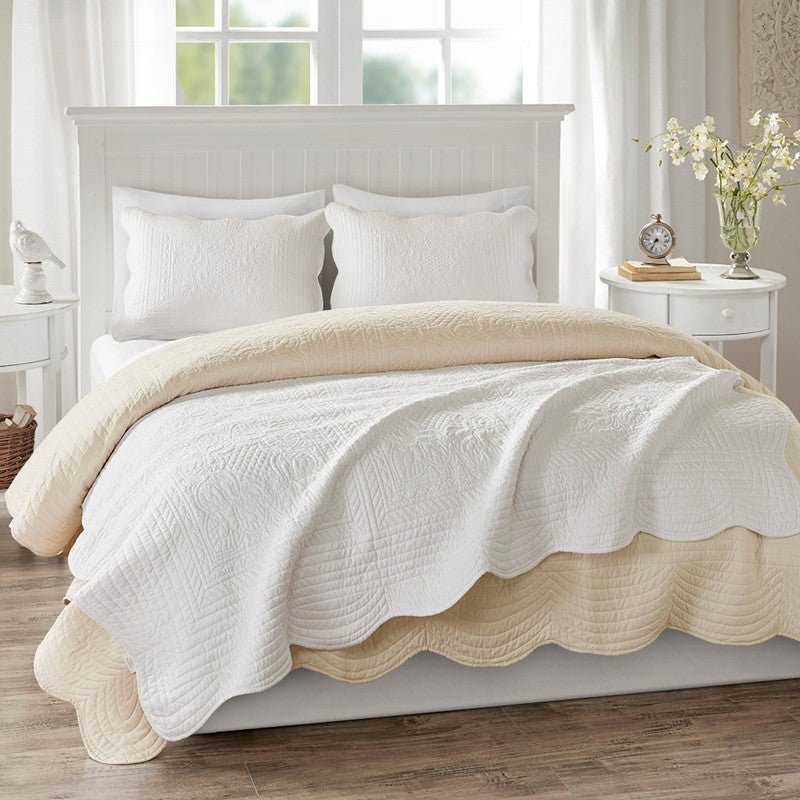Tuscany Coastal Quilted Throw Blanket with Scalloped Edges - Quahog Bay Bedding