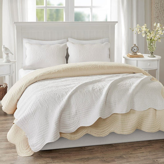 Tuscany Coastal Quilted Throw Blanket with Scalloped Edges - Quahog Bay Bedding
