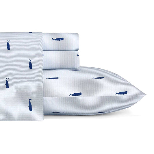 Twin size Coastal Beach 100 - Percent Cotton Navy Blue White Stripe Sheet Set - Quahog Bay Bedding