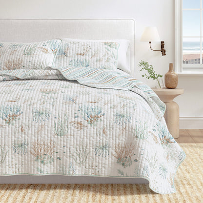 Coastal Pastel Coral Cotton Quilt Set - Coral Themed Bedding Sets