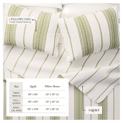 Coastal Stripe Quilt - White Quilt With Navy, Red, Green Or Grey Stripes