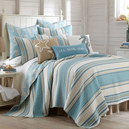 Universal V Berth 100% Cotton Blue Maui 3PC Quilt Set Yacht Bedding - Quahog Bay Bedding