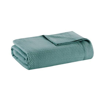 100% Certified Egyptian Cotton Blanket - Teal Blanket - Geometric Patterned Blanket - Quahog Bay Bedding