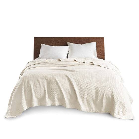 100% Certified Egyptian Cotton Blanket - Cream Blanket - Geometric Patterned Blanket - Quahog Bay Bedding