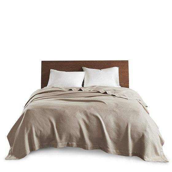 100% Certified Egyptian Cotton Blanket - Khaki Blanket - Geometric Patterned Blanket - Quahog Bay Bedding