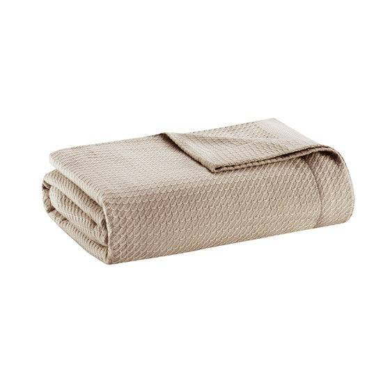 100% Certified Egyptian Cotton Blanket - Khaki Blanket - Geometric Patterned Blanket - Quahog Bay Bedding