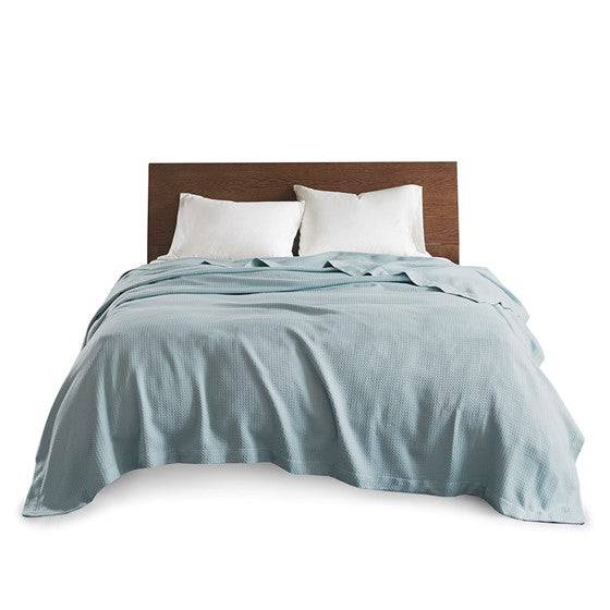 100% Certified Egyptian Cotton Blanket - Blue Blanket - Geometric Patterned Blanket - Quahog Bay Bedding